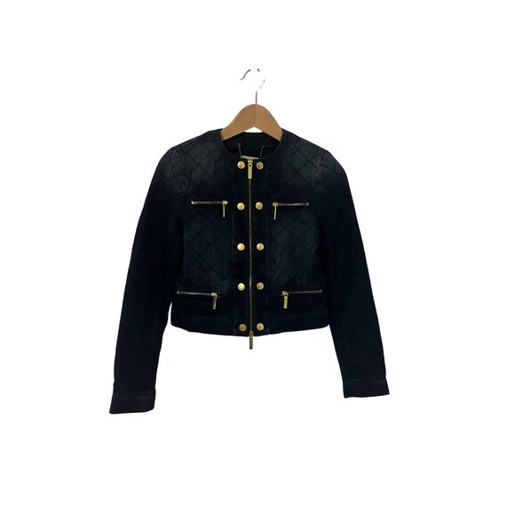 Michael Kors Quilted Denim Jacket with Gold Accents – Size XS - Picture 3 of 12
